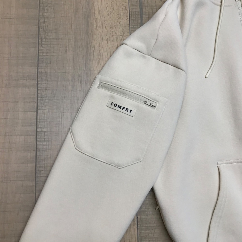 Comfrt Airplane Mode Hoodie Womens Size M Beige Travel Full Zip Bone Cream Cozy - Picture 7 of 15